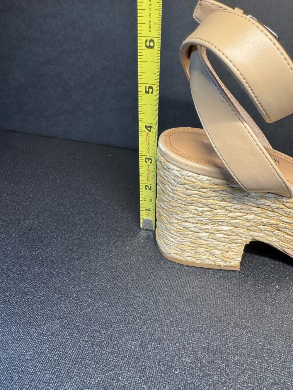 Marc Fisher Mesteel Raffia Platform Block Heel Sandals Beige Natural Size 7.5M